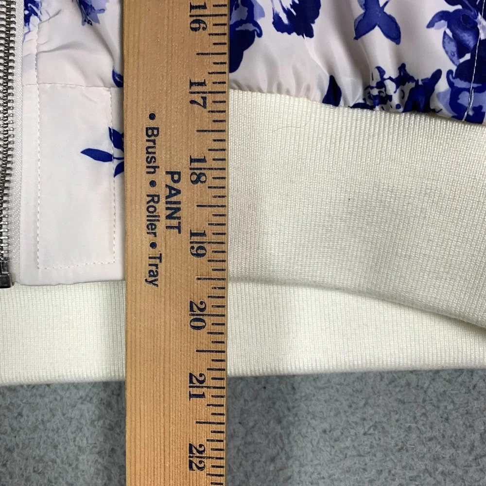 Anthropologie Bomber Jacket Women's Medium M Blue/White Cropped Floral Insulated - Picture 10 of 11
